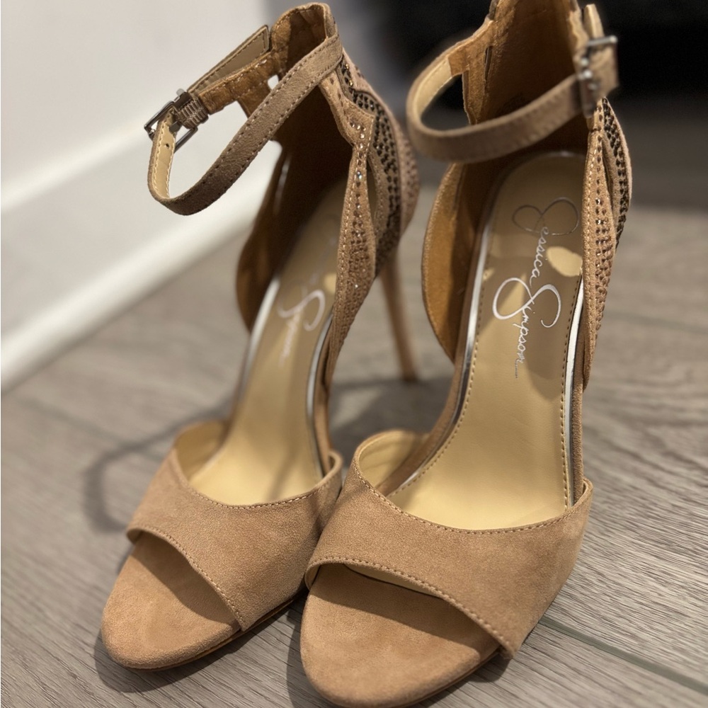 Jessica Simpson Tan Suede Heels with Stiletto Design